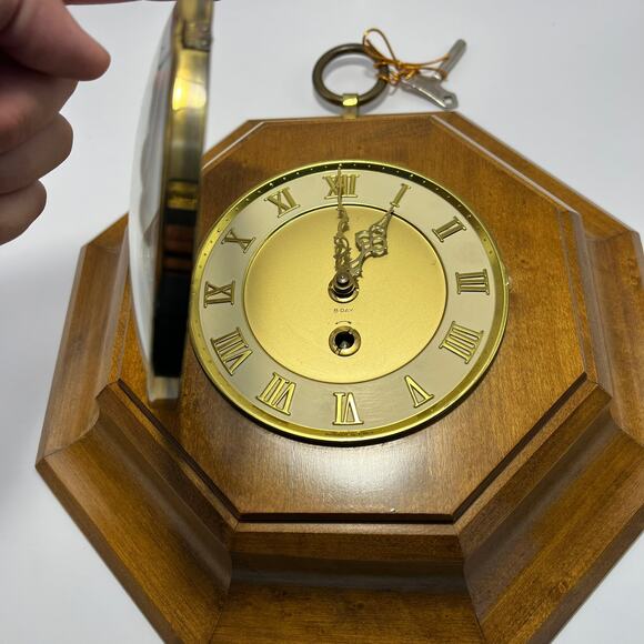 MCM 8 Day Wall Clock In Wooden Octagon Frame Made in France Untested - Picture 3 of 9